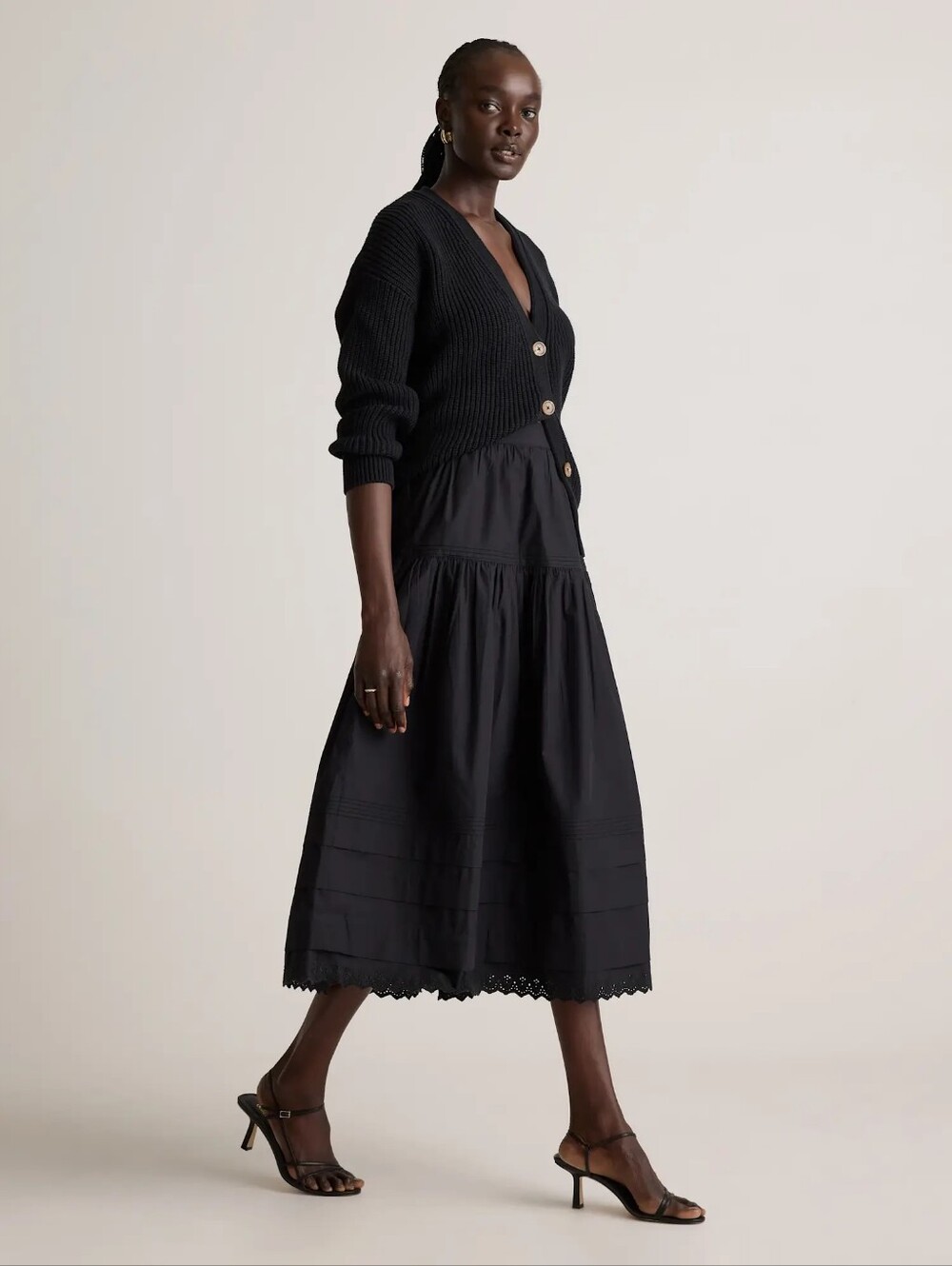 Quince 100 % Organi. Cotton Poplin Pintuck Maxi Skirt Black Xsmall